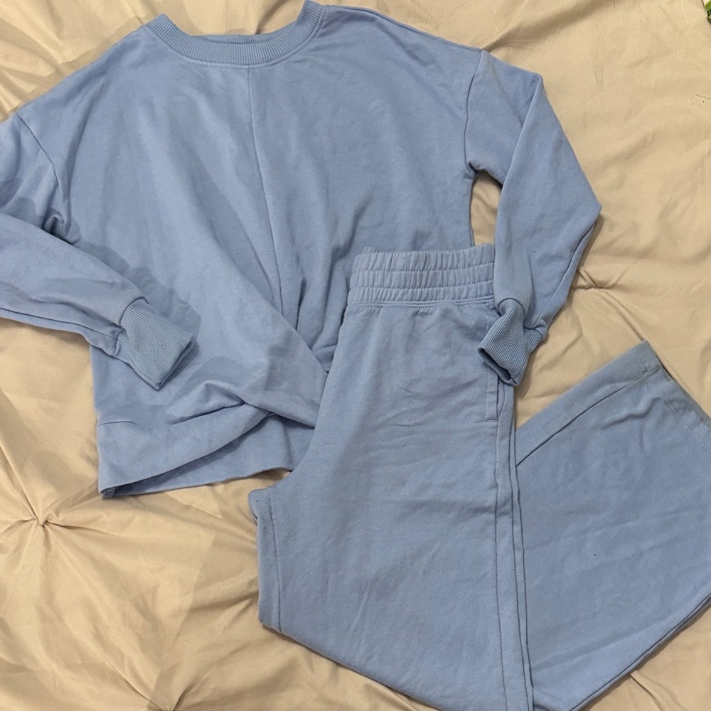 Yogalicious Kids Light Blue Matching Sweatshirt & wide leg Sweatpants Set